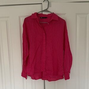 Zara Hot Pink Striped Button-Down Shirt